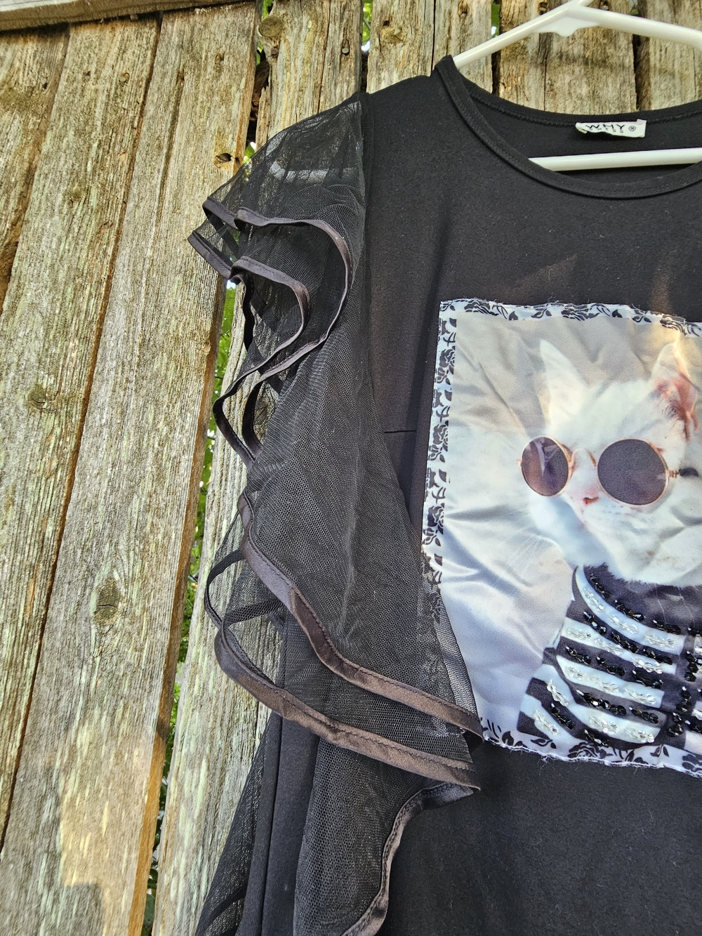 Black Ruffle Sleeve CAT Graphic Tee Dress - Picture 4 of 5